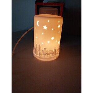Vintage Ceramic Winter Village Night Light Table Lamp Stars Moon